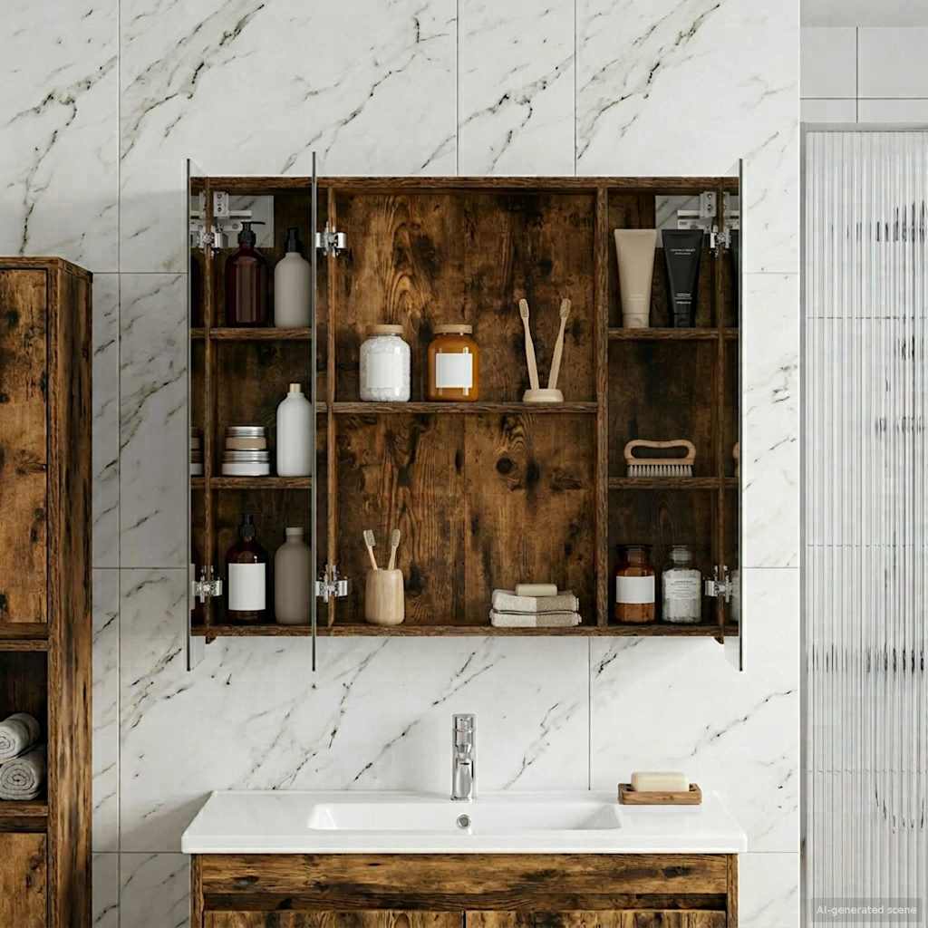 Badkamer spiegelkast met plank Gerookt eiken 80 x 14.5 x 70 cm is nu te koop bij PeponiXL, paradijselijk wonen!