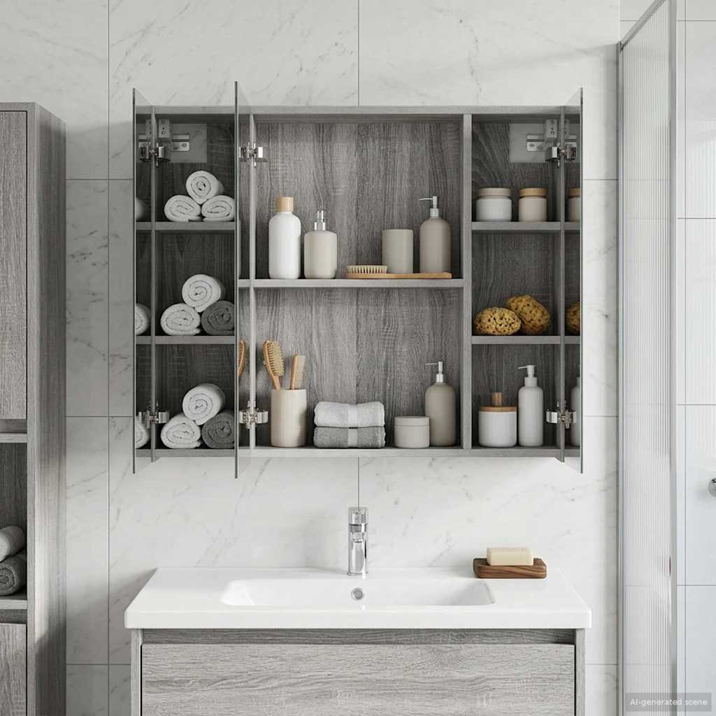 Badkamer spiegelkast met plank Grijs Sonoma 80 x 14.5 x 70 cm is nu te koop bij PeponiXL, paradijselijk wonen!