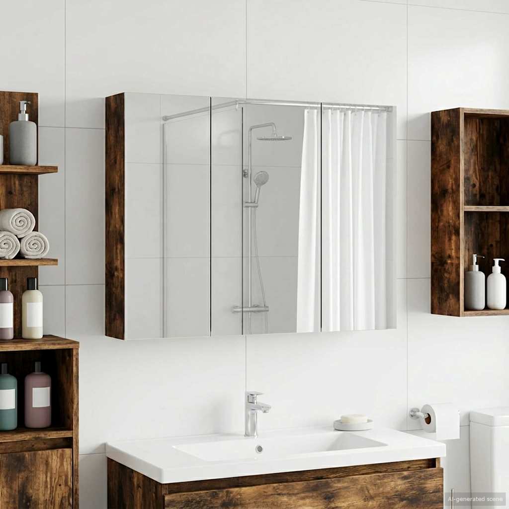Badkamer spiegelkast met plank Gerookt eiken 100 x 14,5 x 70 cm is nu te koop bij PeponiXL, paradijselijk wonen!