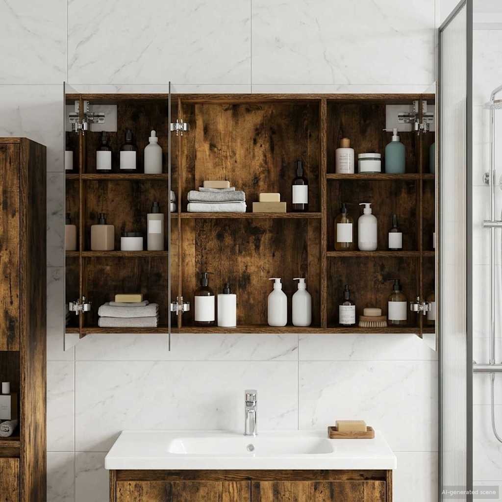 Badkamer spiegelkast met plank Gerookt eiken 100 x 14,5 x 70 cm is nu te koop bij PeponiXL, paradijselijk wonen!