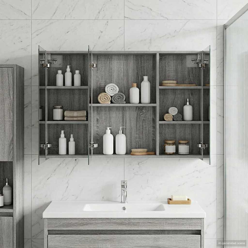 Badkamer spiegelkast met plank Grijs Sonoma 100 x 14,5 x 70 cm is nu te koop bij PeponiXL, paradijselijk wonen!
