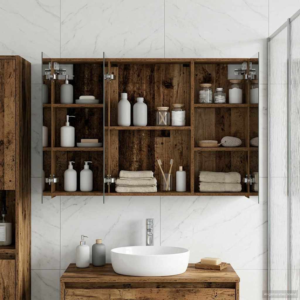 Badkamer spiegelkast Oudhout 100 x 14,5 x 70 cm Bewerkt hout is nu te koop bij PeponiXL, paradijselijk wonen!