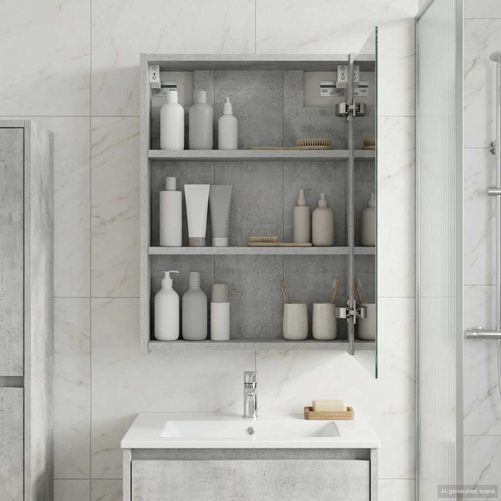 Badkamer spiegelkast Beton Grijs 43 x 16 x 62.5 cm Bewerkt hout is nu te koop bij PeponiXL, paradijselijk wonen!