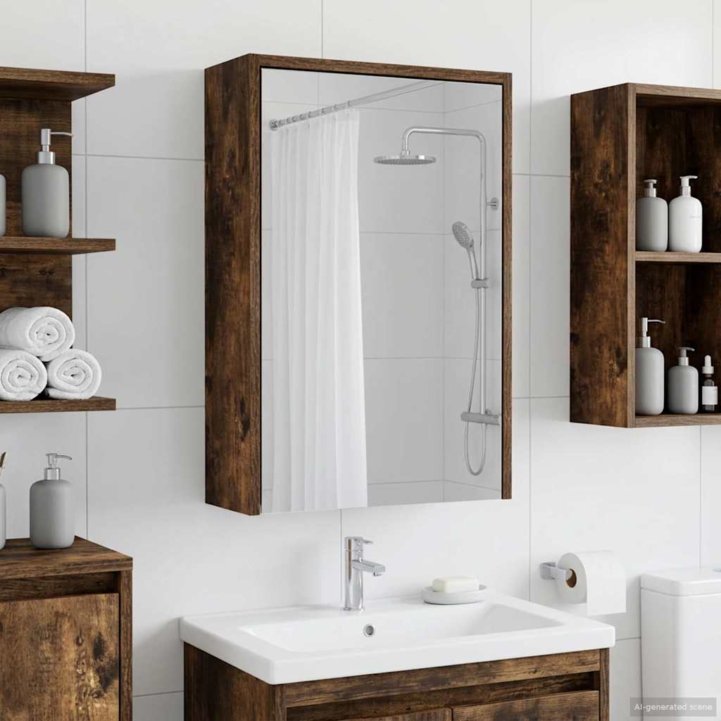 Badkamer spiegelkast met plank Gerookt eiken 43 x 16 x 62.5 cm is nu te koop bij PeponiXL, paradijselijk wonen!