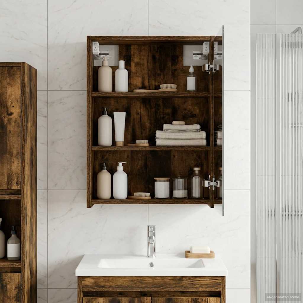 Badkamer spiegelkast met plank Gerookt eiken 43 x 16 x 62.5 cm is nu te koop bij PeponiXL, paradijselijk wonen!