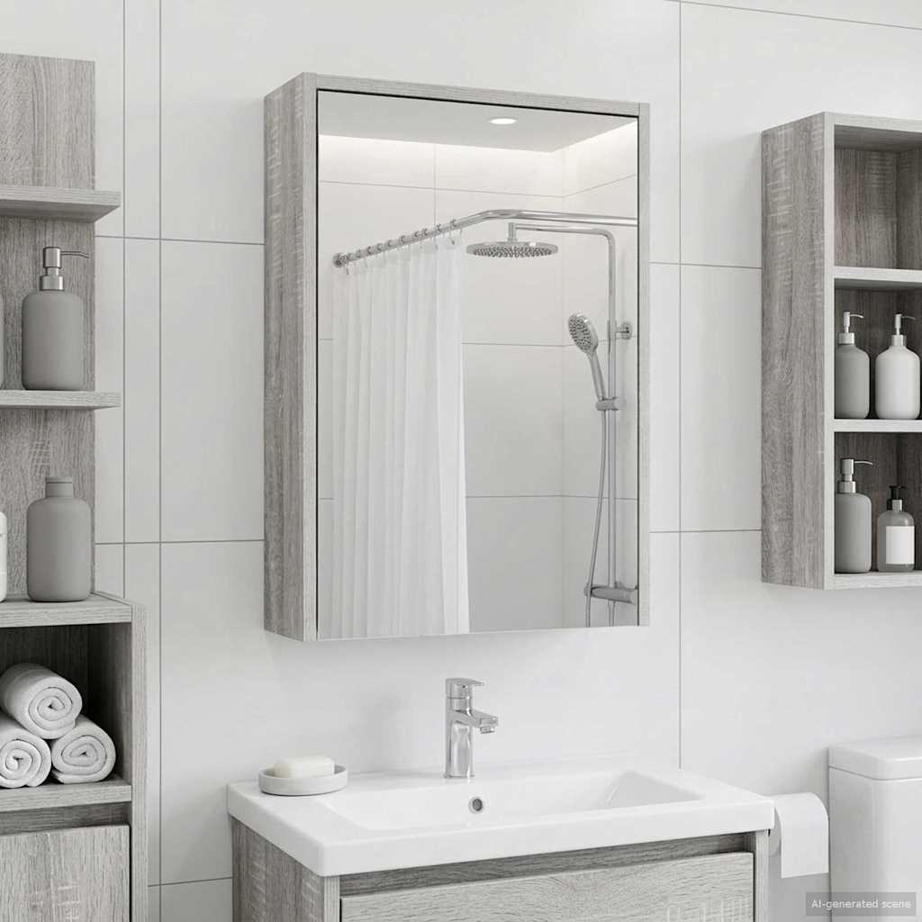 Badkamer spiegelkast met plank Grijs Sonoma 43 x 16 x 62.5 cm is nu te koop bij PeponiXL, paradijselijk wonen!