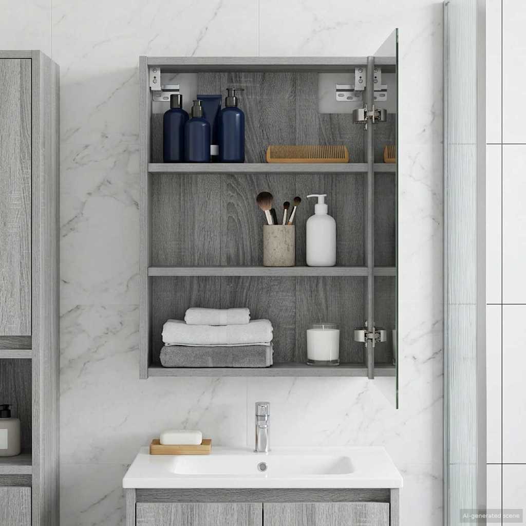 Badkamer spiegelkast met plank Grijs Sonoma 43 x 16 x 62.5 cm is nu te koop bij PeponiXL, paradijselijk wonen!