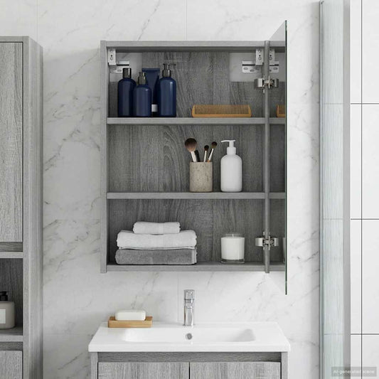 Badkamer spiegelkast met plank Grijs Sonoma 43 x 16 x 62.5 cm is nu te koop bij PeponiXL, paradijselijk wonen!