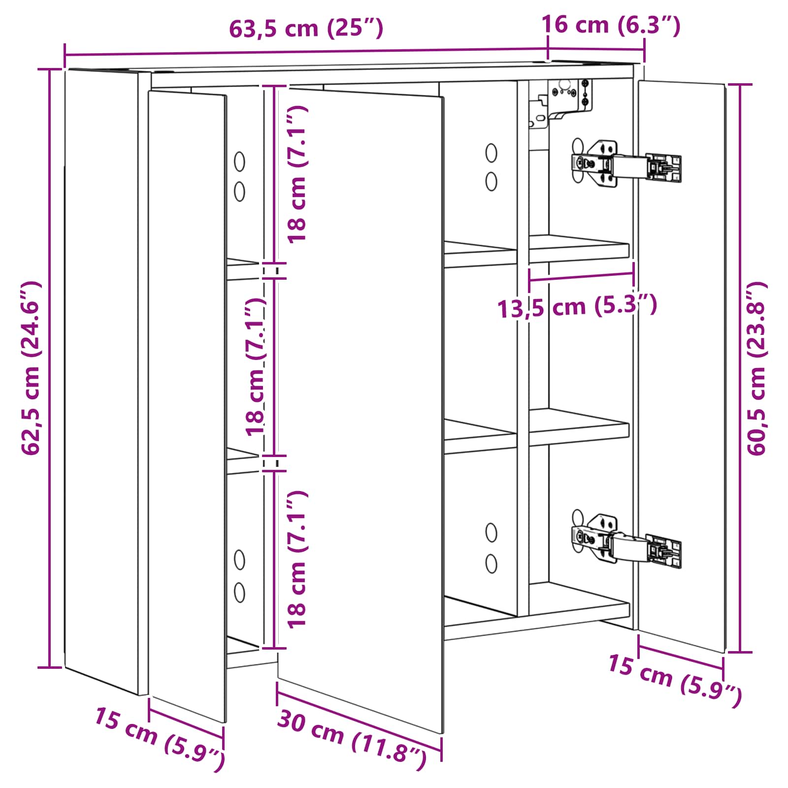 Badkamer spiegelkast voor Wit 63,5 x 16 x 62,5 cm Bewerkt hout is nu te koop bij PeponiXL, paradijselijk wonen!