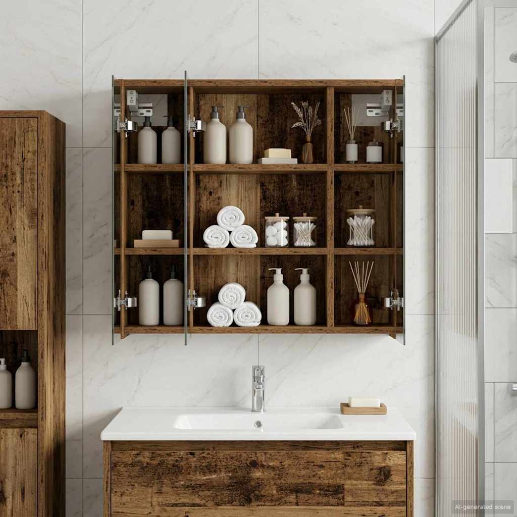 Badkamer spiegelkast Oudhout 63,5 x 16 x 62,5 cm Bewerkt hout is nu te koop bij PeponiXL, paradijselijk wonen!