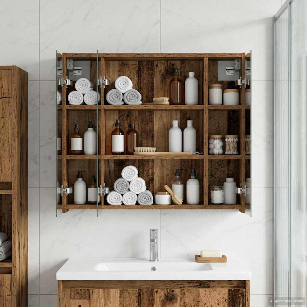 Badkamer spiegelkast Oudhout 73,5 x 16 x 62,5 cm Bewerkt hout is nu te koop bij PeponiXL, paradijselijk wonen!