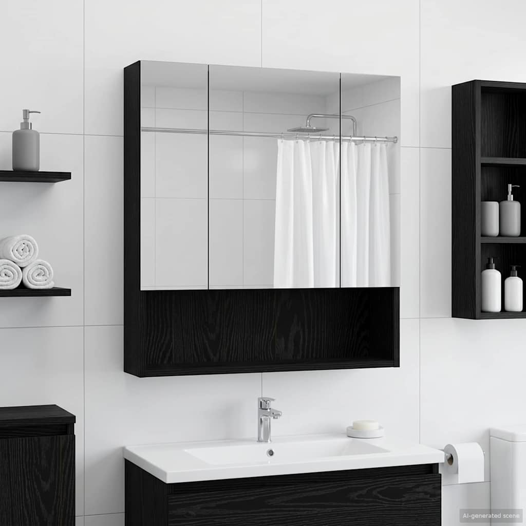 Badkamer spiegelkast Zwart Eiken 60 x 14.5 x 70 cm Bewerkt hout is nu te koop bij PeponiXL, paradijselijk wonen!