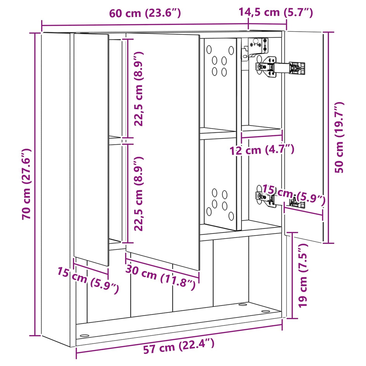 Badkamer spiegelkast met plank Sonoma Eiken 60 x 14.5 x 70 cm is nu te koop bij PeponiXL, paradijselijk wonen!