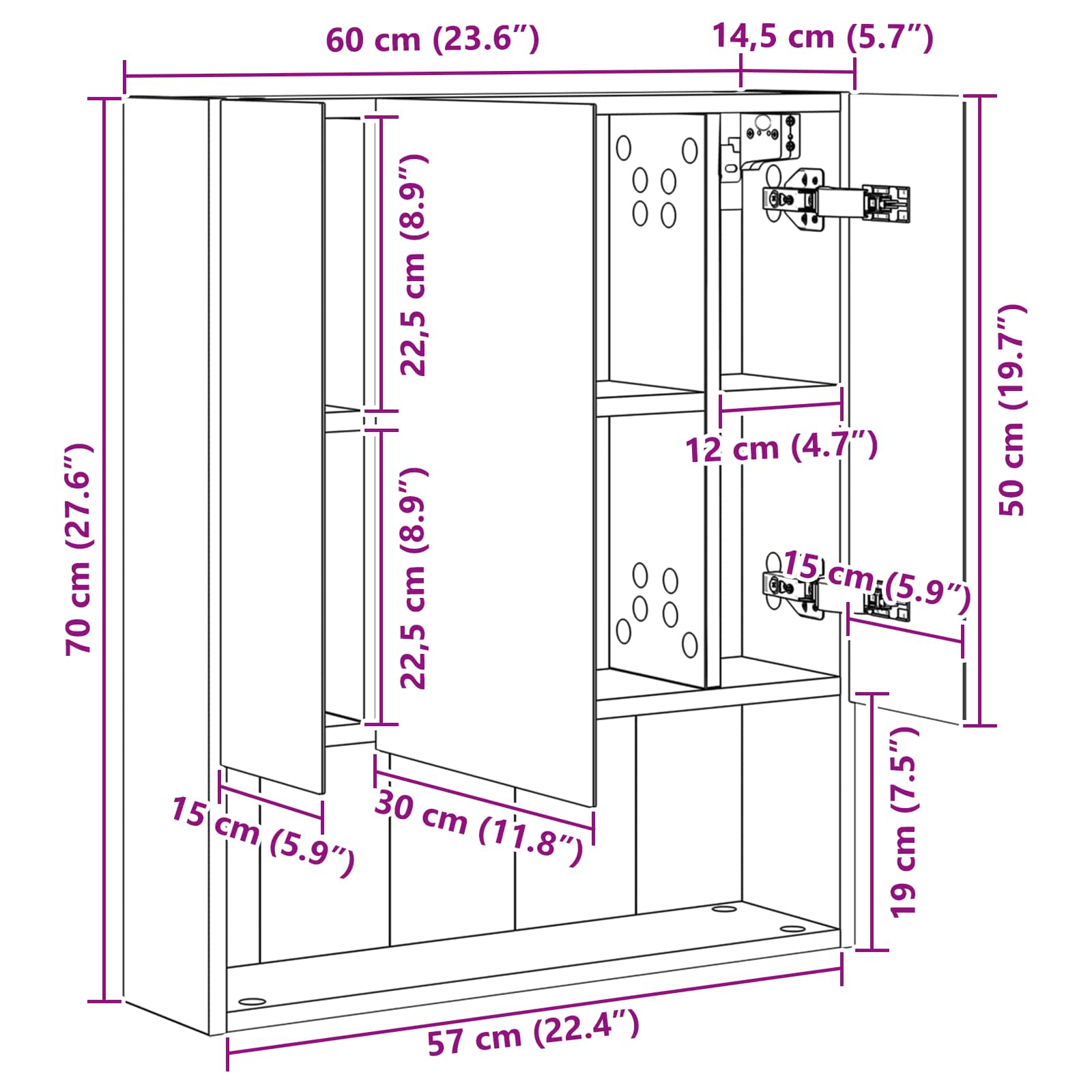 Badkamer spiegelkast met plank Sonoma Eiken 60 x 14.5 x 70 cm is nu te koop bij PeponiXL, paradijselijk wonen!