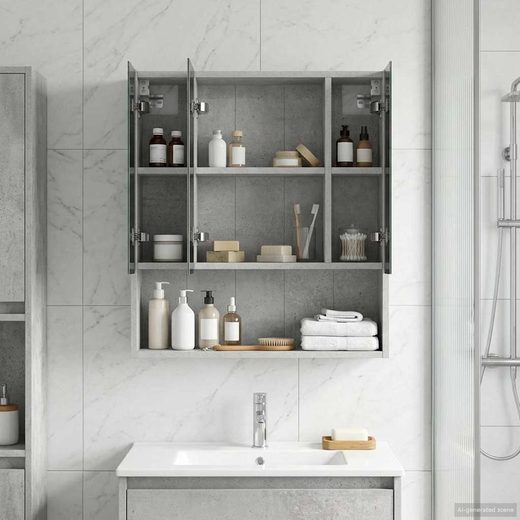Badkamer spiegelkast Beton Grijs 60 x 14.5 x 70 cm Bewerkt hout is nu te koop bij PeponiXL, paradijselijk wonen!
