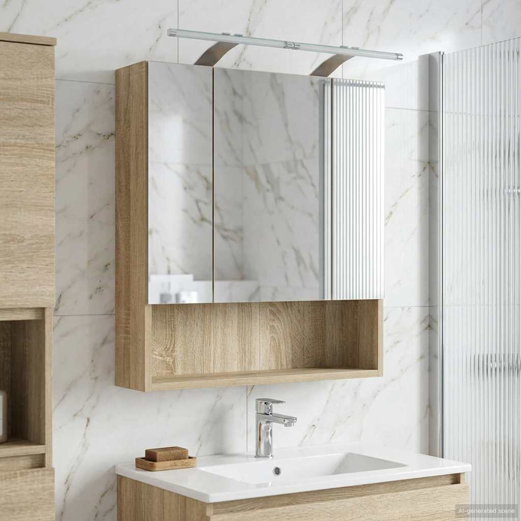 Badkamer spiegelkast met plank Sonoma Eiken 60 x 14.5 x 70 cm is nu te koop bij PeponiXL, paradijselijk wonen!