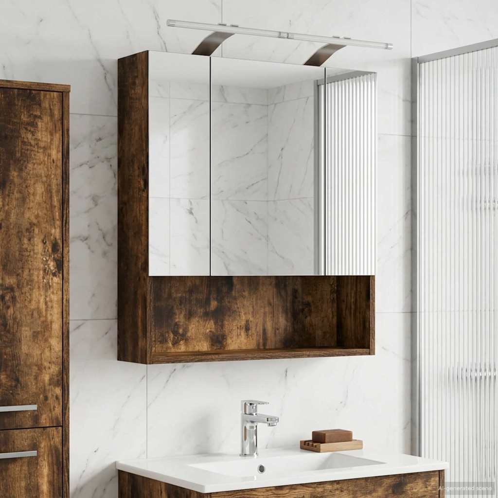 Badkamer spiegelkast met plank Gerookt eiken 60 x 14.5 x 70 cm is nu te koop bij PeponiXL, paradijselijk wonen!