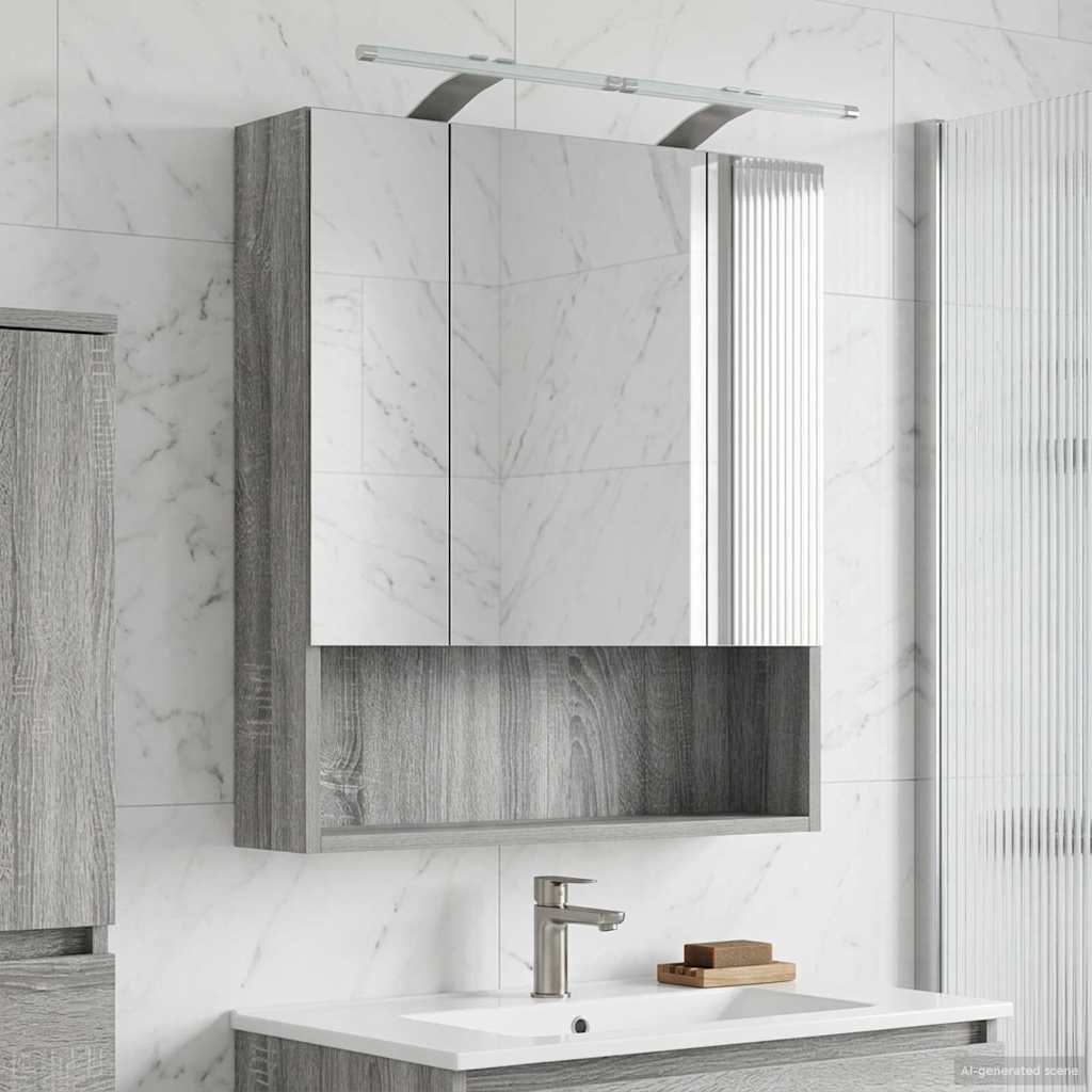 Badkamer spiegelkast met plank Grijs Sonoma 60 x 14.5 x 70 cm is nu te koop bij PeponiXL, paradijselijk wonen!