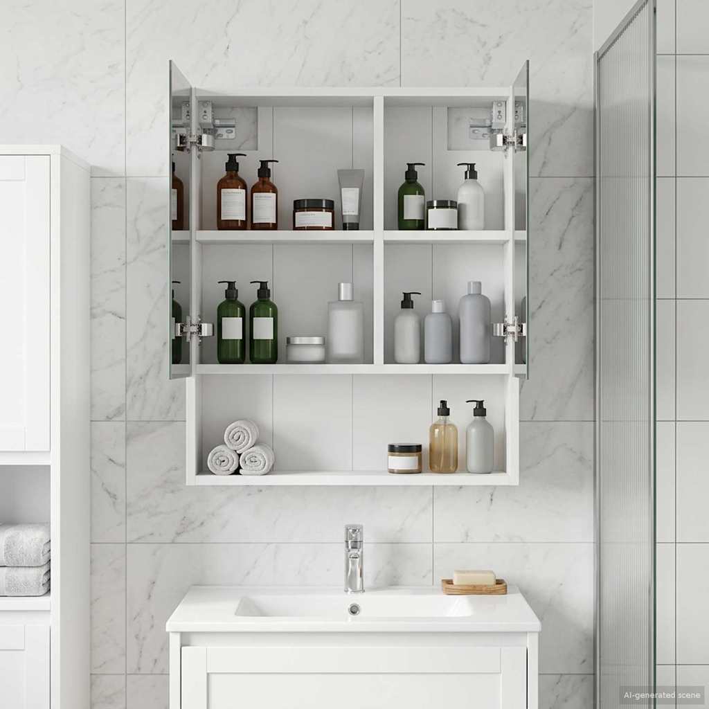 Badkamer spiegelkast Wit 50 x 14,5 x 70 cm Bewerkt hout is nu te koop bij PeponiXL, paradijselijk wonen!