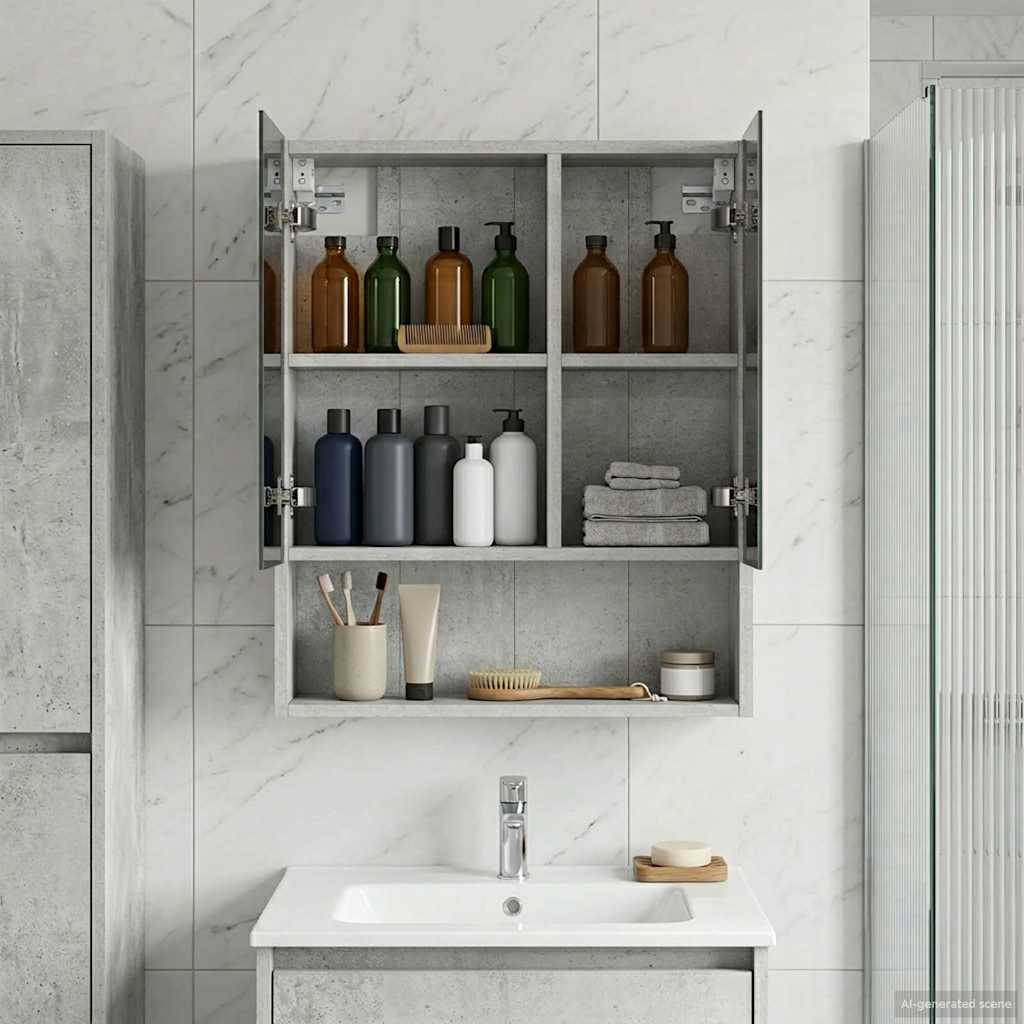 Badkamer spiegelkast Beton Grijs 50 x 14,5 x 70 cm Bewerkt hout is nu te koop bij PeponiXL, paradijselijk wonen!