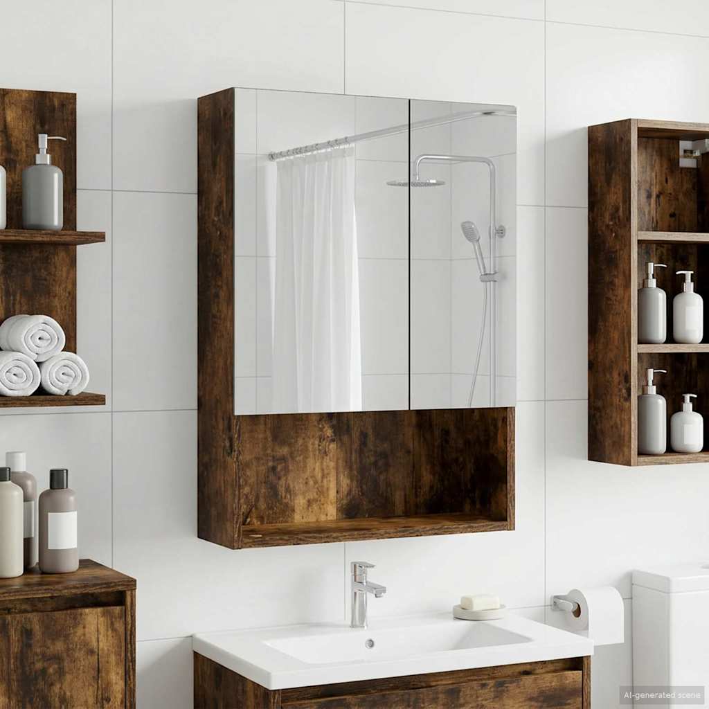 Badkamer spiegelkast met plank Gerookt eiken 50 x 14,5 x 70 cm is nu te koop bij PeponiXL, paradijselijk wonen!
