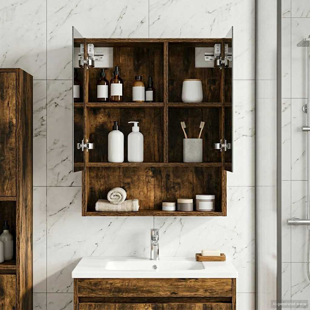 Badkamer spiegelkast met plank Gerookt eiken 50 x 14,5 x 70 cm is nu te koop bij PeponiXL, paradijselijk wonen!
