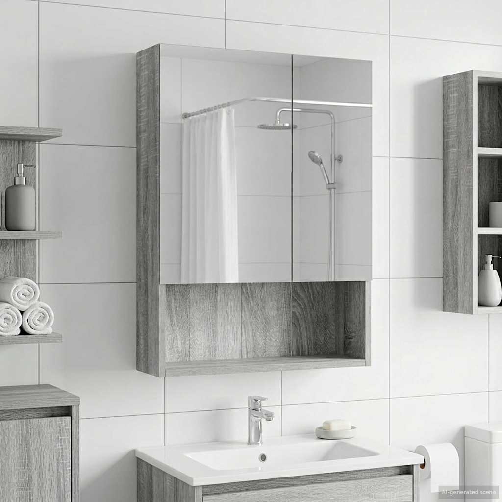 Badkamer spiegelkast met plank Grijs Sonoma 50 x 14,5 x 70 cm is nu te koop bij PeponiXL, paradijselijk wonen!