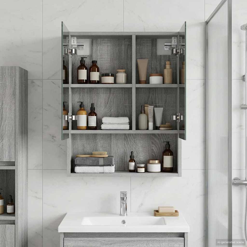 Badkamer spiegelkast met plank Grijs Sonoma 50 x 14,5 x 70 cm is nu te koop bij PeponiXL, paradijselijk wonen!