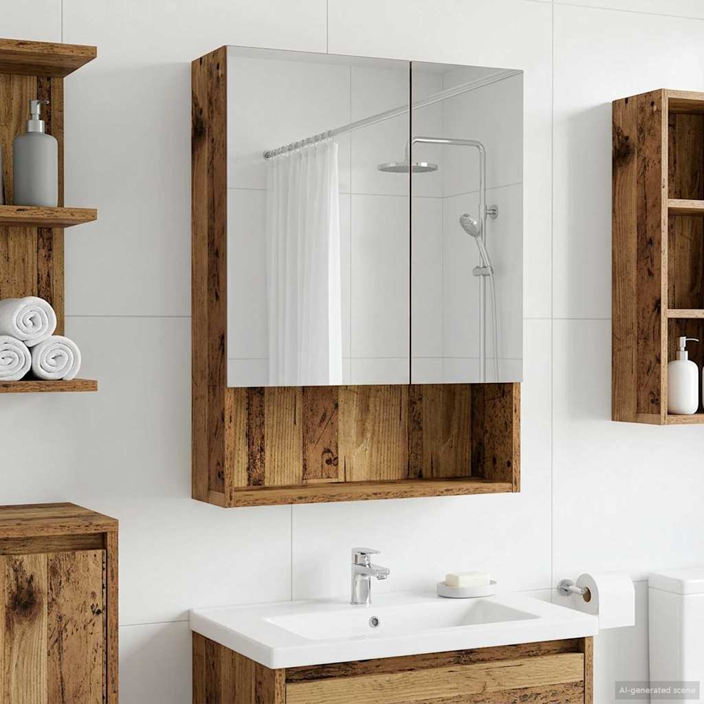 Badkamer spiegelkast Oudhout 50 x 14,5 x 70 cm Bewerkt hout is nu te koop bij PeponiXL, paradijselijk wonen!