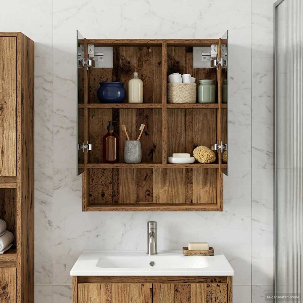 Badkamer spiegelkast Oudhout 50 x 14,5 x 70 cm Bewerkt hout is nu te koop bij PeponiXL, paradijselijk wonen!