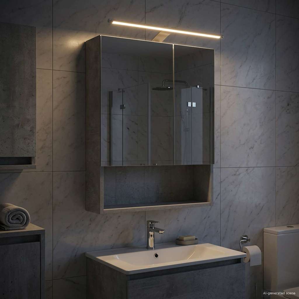 Badkamer spiegelkast Beton Grijs 50 x 14,5 x 70 cm Bewerkt hout is nu te koop bij PeponiXL, paradijselijk wonen!