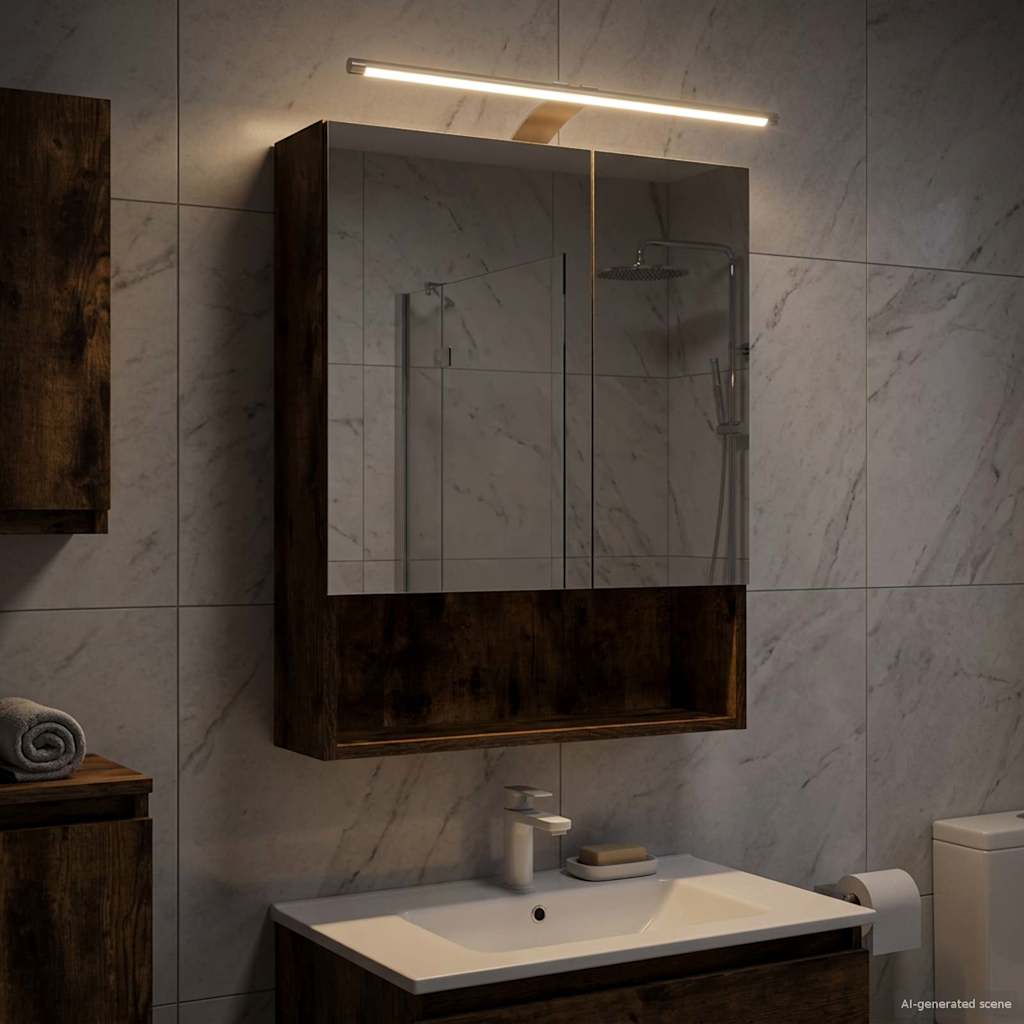 Badkamer spiegelkast met plank Gerookt eiken 50 x 14,5 x 70 cm is nu te koop bij PeponiXL, paradijselijk wonen!