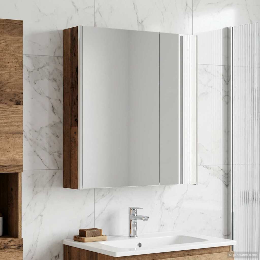 Badkamer spiegelkast Oudhout 63,5 x 15,5 x 70 cm Bewerkt hout is nu te koop bij PeponiXL, paradijselijk wonen!