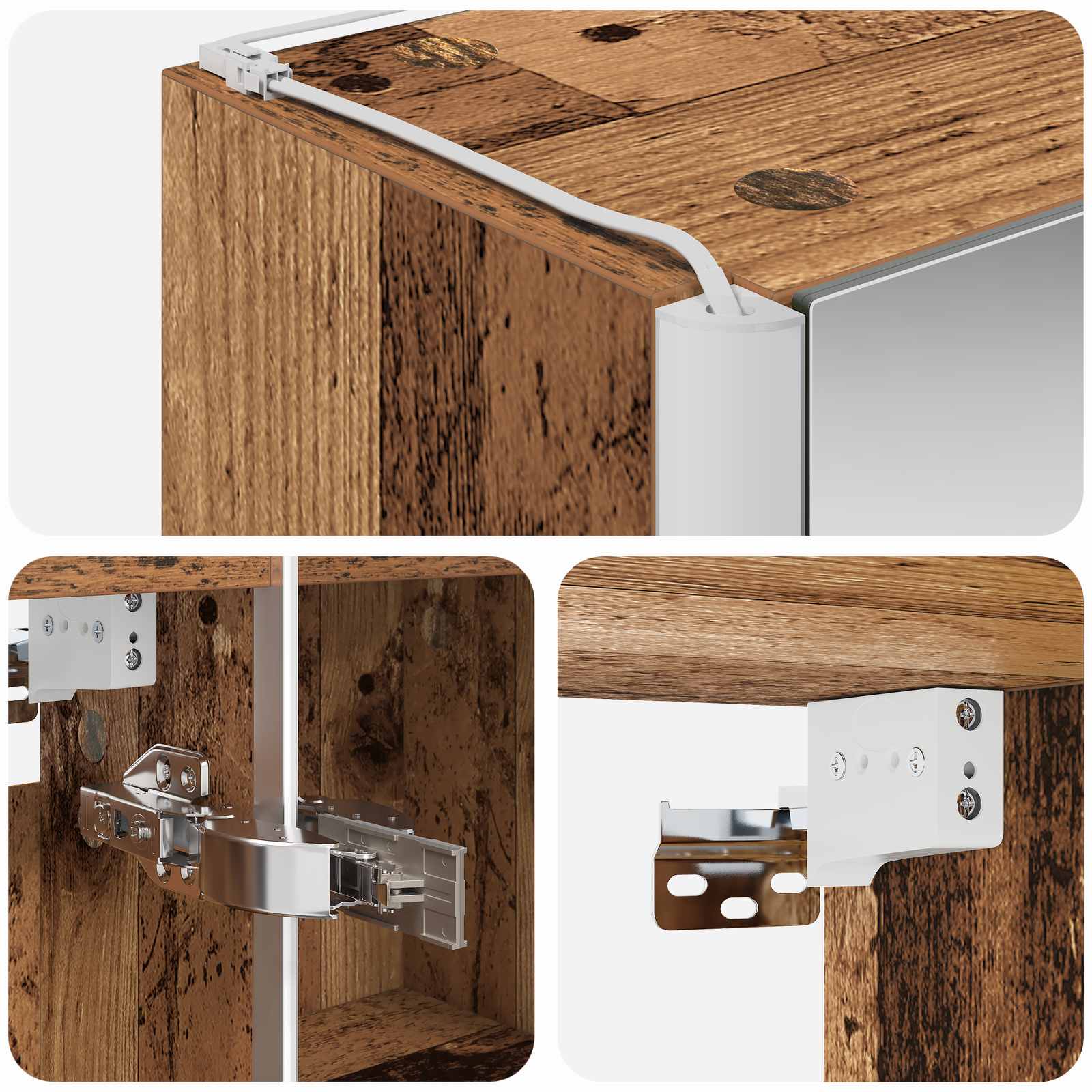 Badkamer spiegelkast Oudhout 63,5 x 15,5 x 60,5 cm Bewerkt hout is nu te koop bij PeponiXL, paradijselijk wonen!