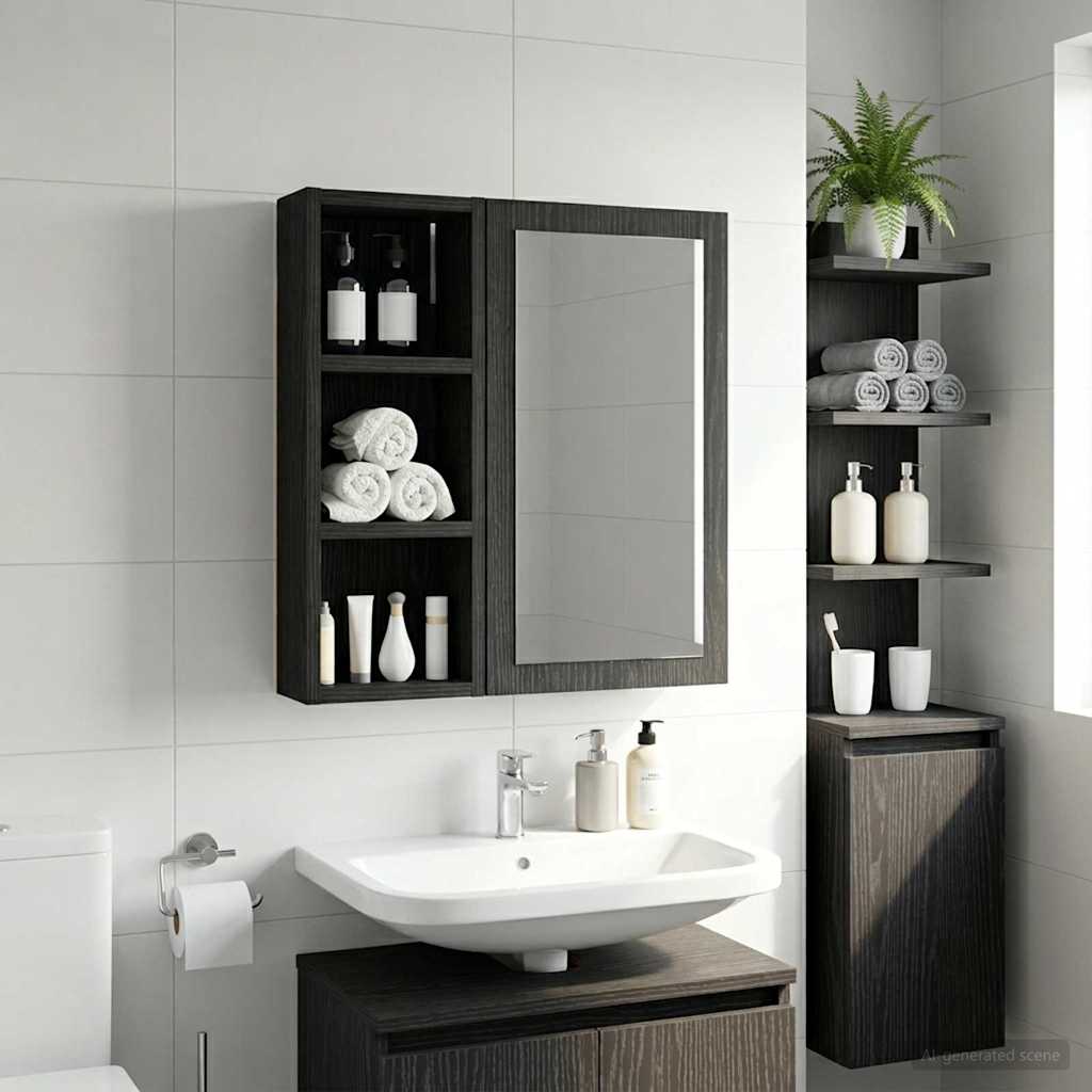 Badkamer wandkast Zwarte Eik 20 x 10 x 50 cm Geconstrueerd hout is nu te koop bij PeponiXL, paradijselijk wonen!