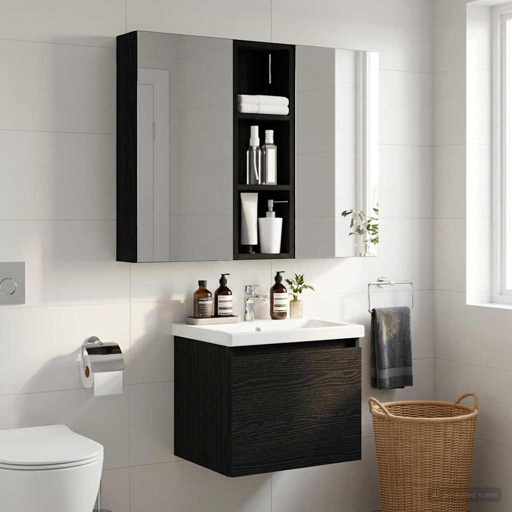 Badkamer wandkast met plank Zwarte Eik 20 x 10 x 60,5 cm is nu te koop bij PeponiXL, paradijselijk wonen!