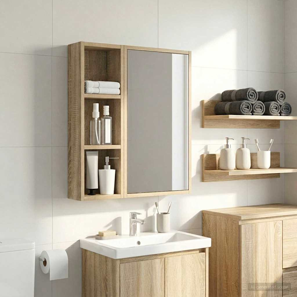Badkamer wandkast met plank Sonoma Eiken 20 x 10 x 60,5 cm is nu te koop bij PeponiXL, paradijselijk wonen!