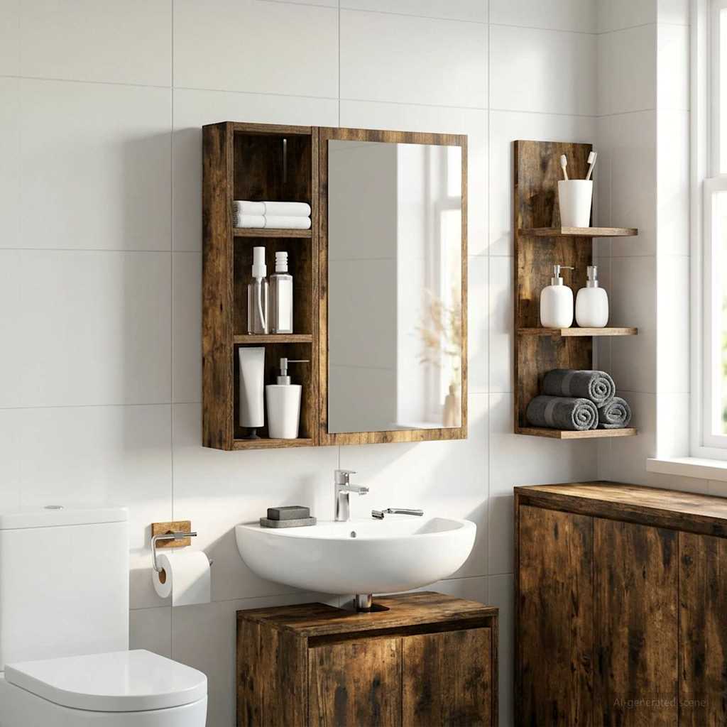 Badkamer wandkast met plank Gerookte Eik 20 x 10 x 60,5 cm is nu te koop bij PeponiXL, paradijselijk wonen!
