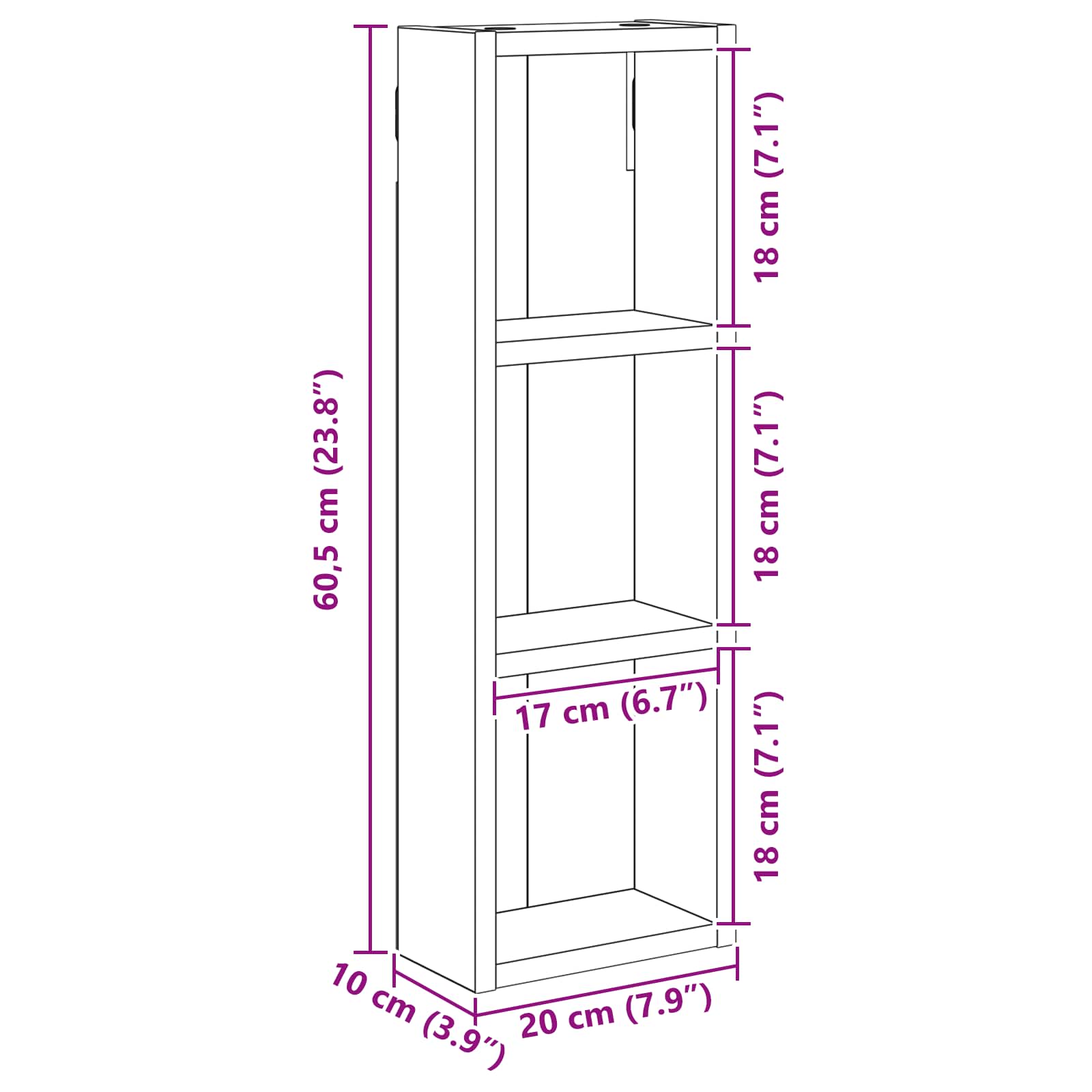 Badkamer wandkast met plank Grijze Sonoma 20 x 10 x 60,5 cm is nu te koop bij PeponiXL, paradijselijk wonen!