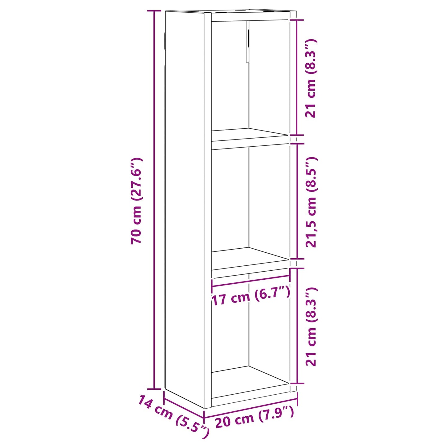 Badkamer wandkast met plank Beton Grijs 20 x 14 x 70 cm is nu te koop bij PeponiXL, paradijselijk wonen!