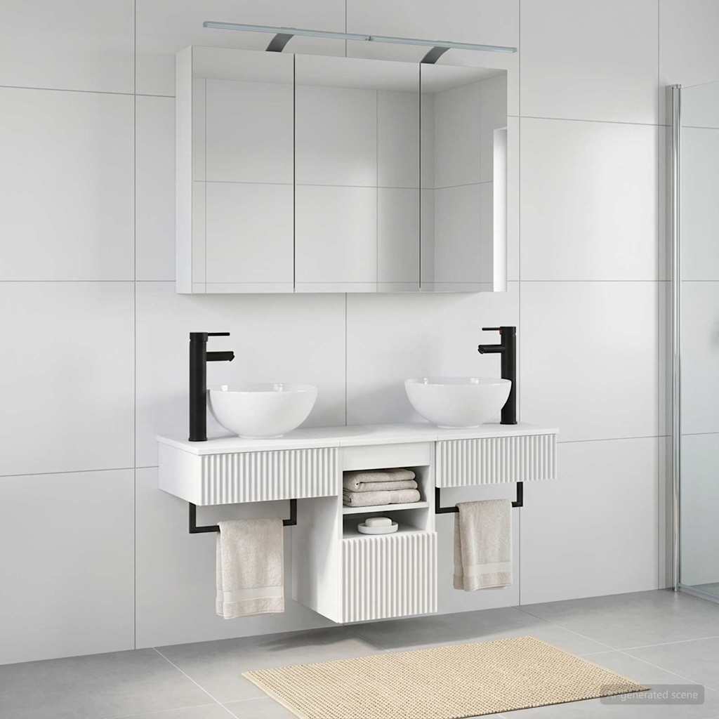 Badkamerkastenset 4 pcs Wit 100 x 14,5 x 70 cm Bewerkt hout is nu te koop bij PeponiXL, paradijselijk wonen!
