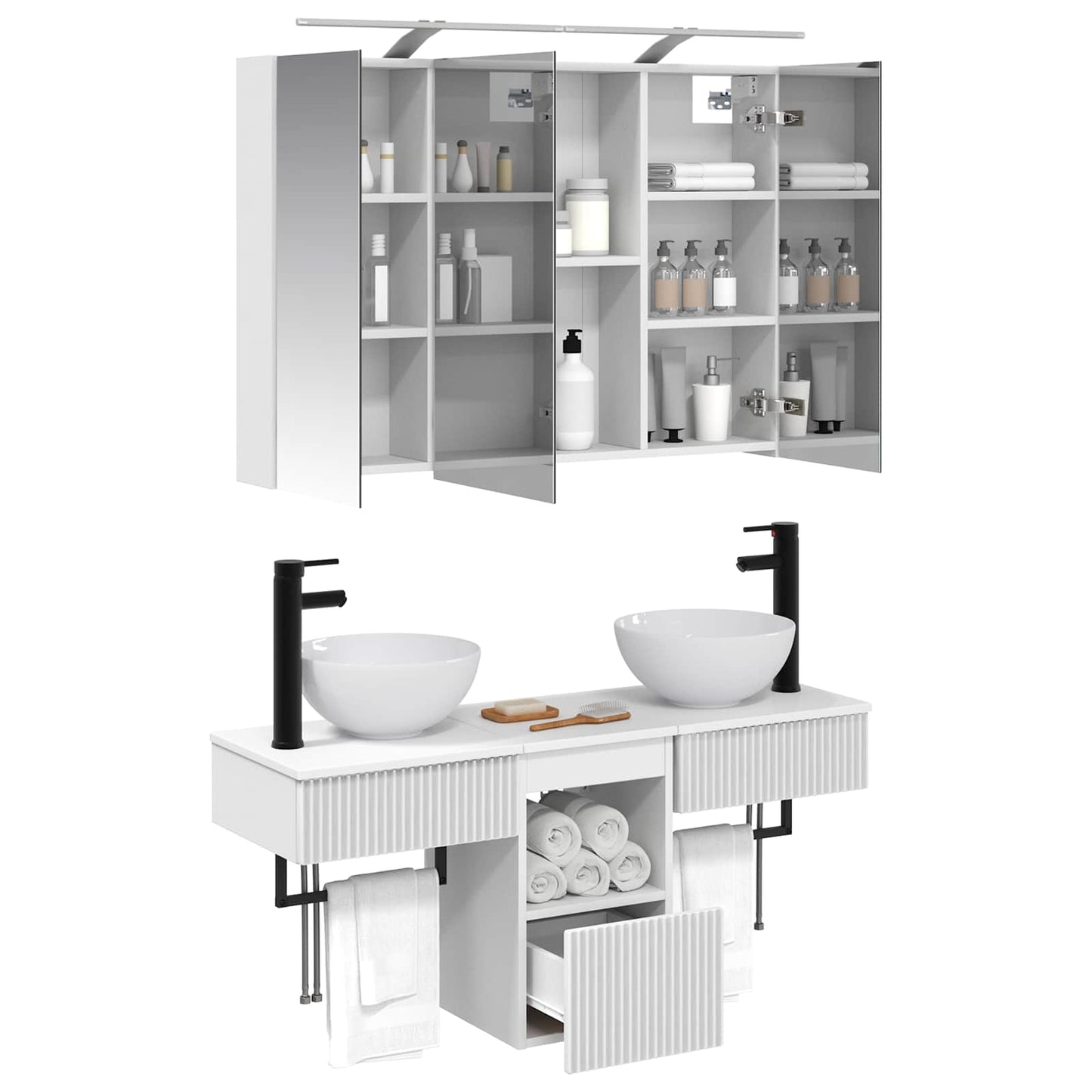 Badkamerkastenset 4 pcs Wit 100 x 14,5 x 70 cm Bewerkt hout is nu te koop bij PeponiXL, paradijselijk wonen!