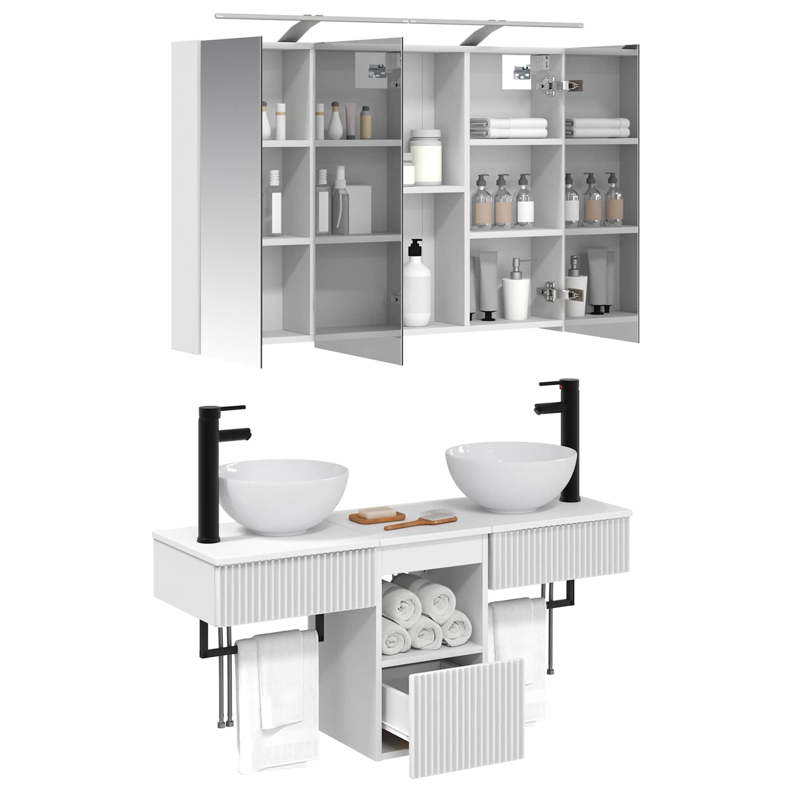 Badkamerkastenset 4 pcs Wit 100 x 14,5 x 70 cm Bewerkt hout is nu te koop bij PeponiXL, paradijselijk wonen!