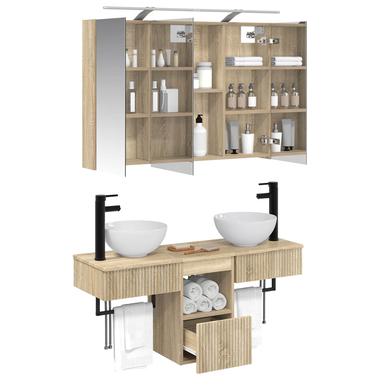 Badkamerkastenset 4 pcs Sonoma Eiken 100 x 14,5 x 70 cm is nu te koop bij PeponiXL, paradijselijk wonen!