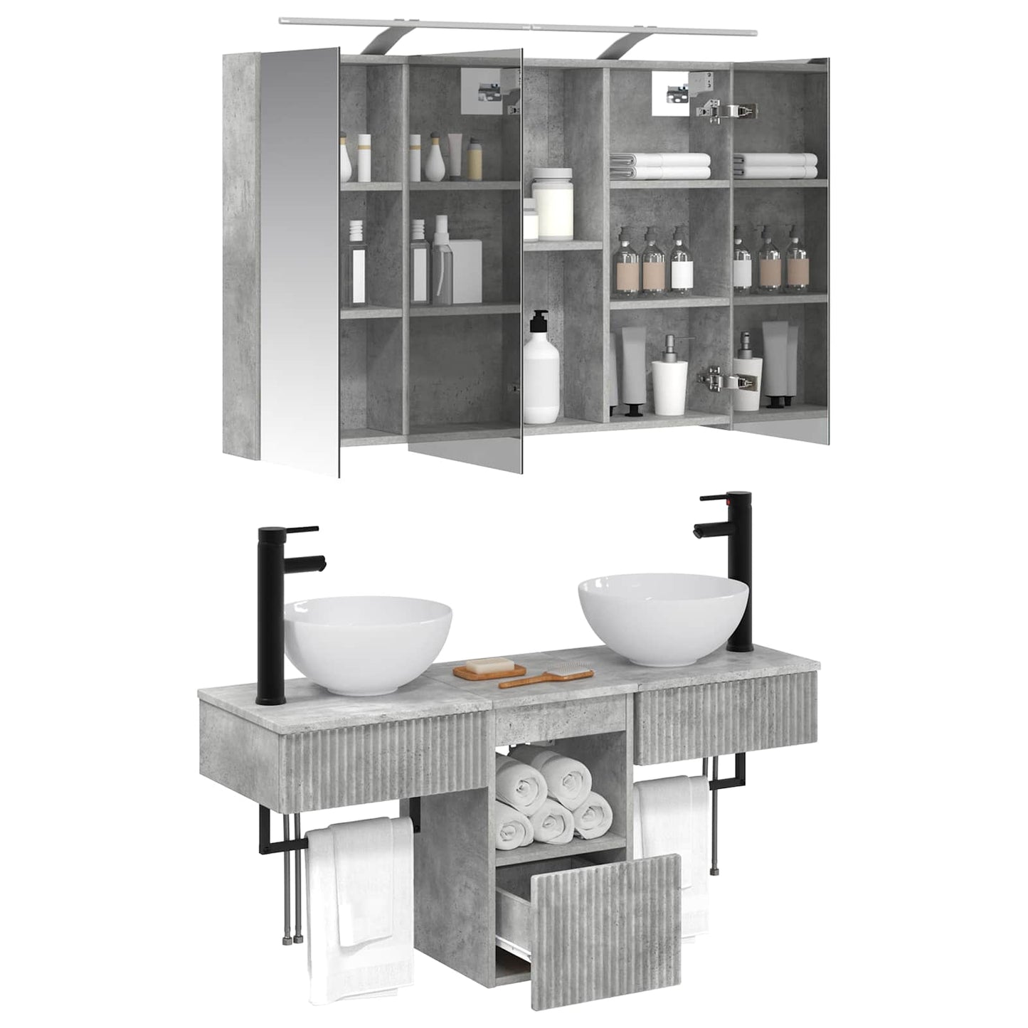 Badkamerkastenset 4 pcs Betongrijs 100 x 14,5 x 70 cm is nu te koop bij PeponiXL, paradijselijk wonen!