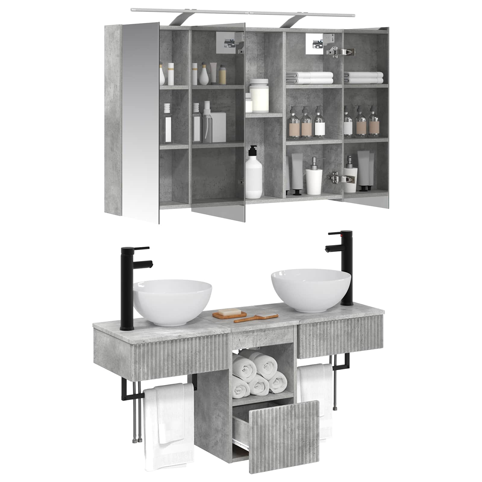 Badkamerkastenset 4 pcs Betongrijs 100 x 14,5 x 70 cm is nu te koop bij PeponiXL, paradijselijk wonen!