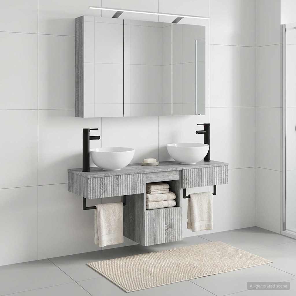 Badkamerkastenset 4 pcs Grijs Sonoma 100 x 14,5 x 70 cm is nu te koop bij PeponiXL, paradijselijk wonen!