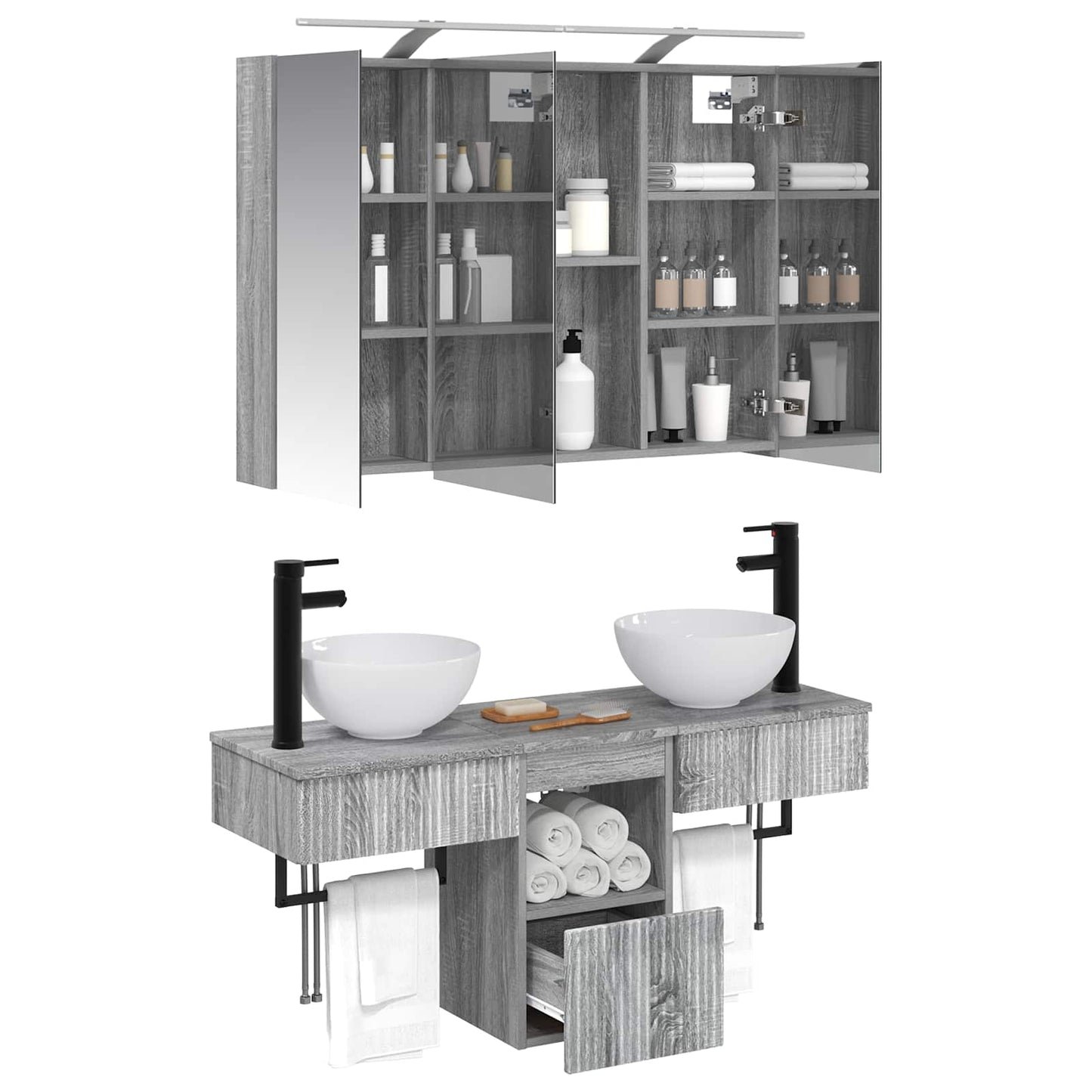 Badkamerkastenset 4 pcs Grijs Sonoma 100 x 14,5 x 70 cm is nu te koop bij PeponiXL, paradijselijk wonen!