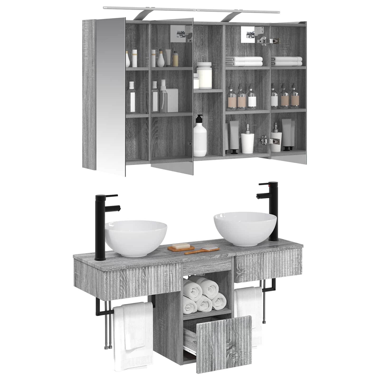 Badkamerkastenset 4 pcs Grijs Sonoma 100 x 14,5 x 70 cm is nu te koop bij PeponiXL, paradijselijk wonen!