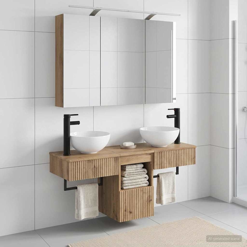 Badkamerkastenset 4 st Artisanaal eiken Bewerkt hout is nu te koop bij PeponiXL, paradijselijk wonen!